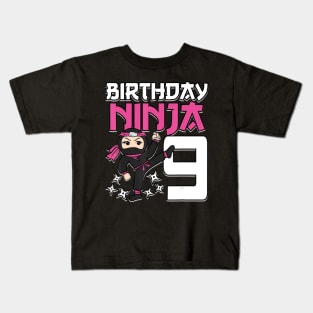 Birthday Ninja 9 Girl Pink Shinobi Themed 9th B-Day Party Kids T-Shirt